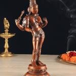 Pure Brass Ardhanarishwara Vintage Sculpture - 12.5" Dark Red Divine Union Statue | Spiritual Home Decor